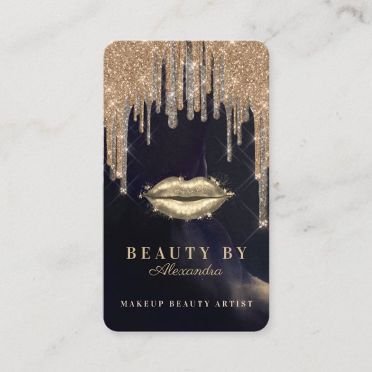 Glamoureus Gold Glitter Drip Navy & Gold Glam Lips Visitekaartje (Voorkant)