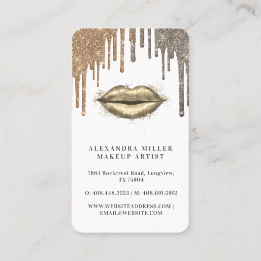 Glamoureus Gold Glitter Drip Navy & Gold Glam Lips Visitekaartje (Achterkant)