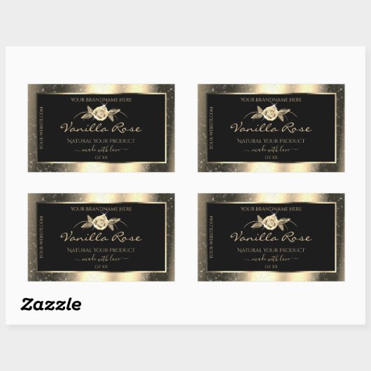 Glamoureus Gold Glitter Floral Black Product Label (Vel)