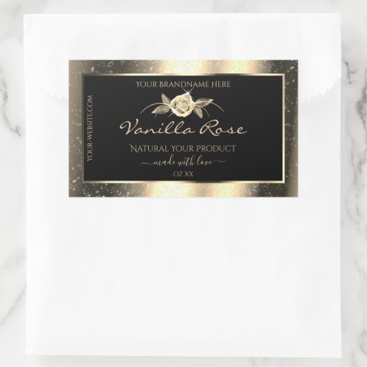 Glamoureus Gold Glitter Floral Black Product Label (Tas)