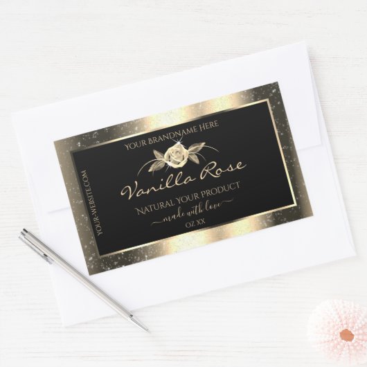 Glamoureus Gold Glitter Floral Black Product Label (Envelop)