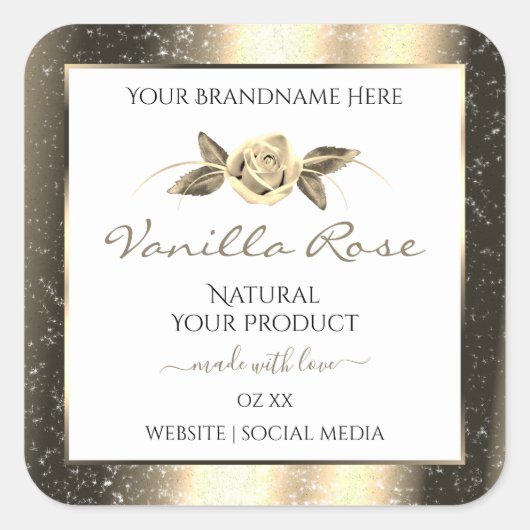 Glamoureus Gold Glitter Floral White Product Label (Voorkant)