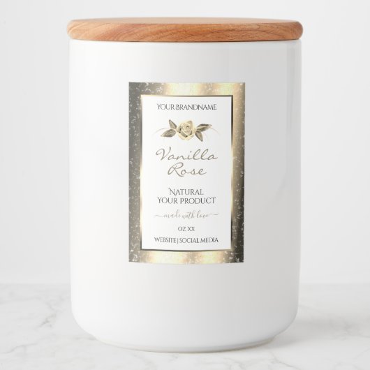 Glamoureus Gold Glitter Floral White Product Label Voedselcontainer Etiket (Voorkant)