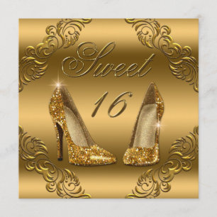 Glamoureus Gold Glitter High Heels Sweet 16 Kaart