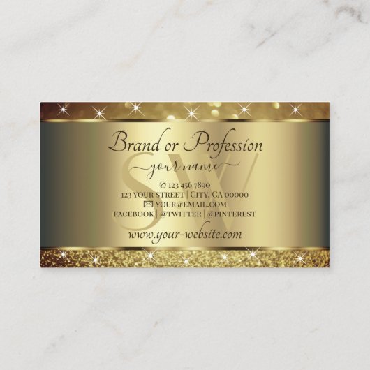 Glamoureus Gold Glitter Luminous Stars Initialen Visitekaartje (Achterkant)