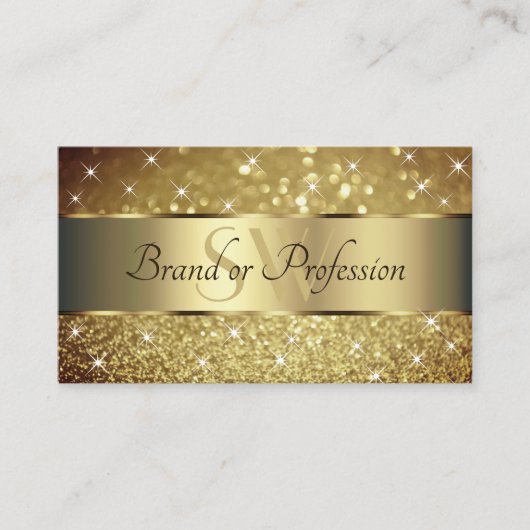 Glamoureus Gold Glitter Luminous Stars Initialen Visitekaartje (Voorkant)