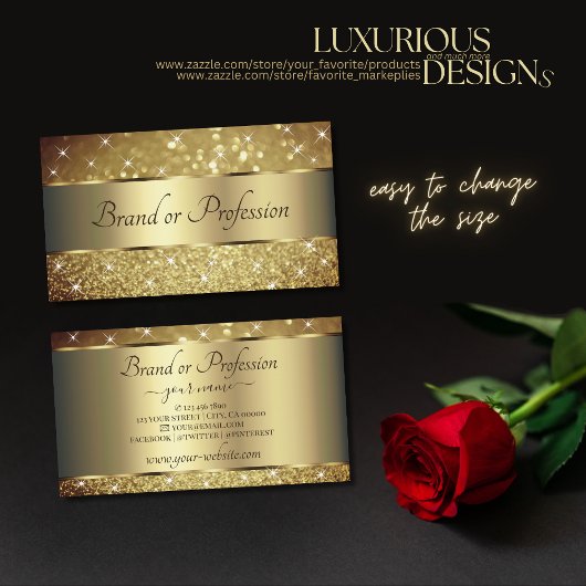 Glamoureus Gold Glitter Luminous Stars Professiona Visitekaartje