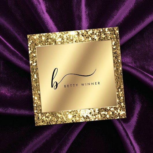 Glamoureus Gold Glitter Script Monogram Vierkante Visitekaartje
