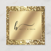 Glamoureus Gold Glitter Script Monogram Vierkante Visitekaartje (Voorkant)