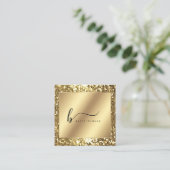 Glamoureus Gold Glitter Script Monogram Vierkante Visitekaartje (Staand voorkant)