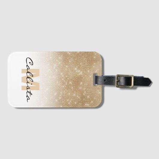 Glamoureus Gold Glitter Sequin Ombre Monogram Bagagelabel (Voorkant (horizontaal))
