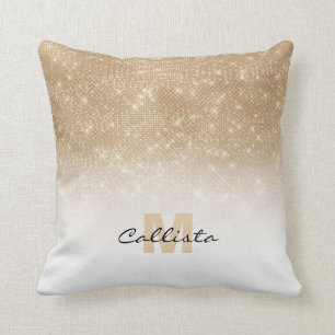 Glamoureus Gold Glitter Sequin Ombre Monogram Kussen