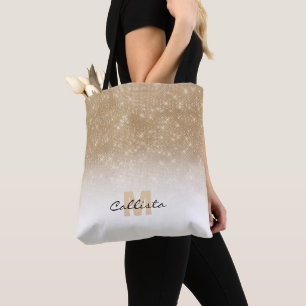 Glamoureus Gold Glitter Sequin Ombre Monogram Tote Bag
