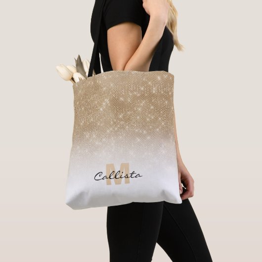 Glamoureus Gold Glitter Sequin Ombre Monogram Tote Bag (Dichtbij)