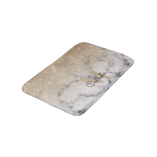Glamoureus Gold Glitter White Marble Ombre Monogra Badmat (Gekanteld)