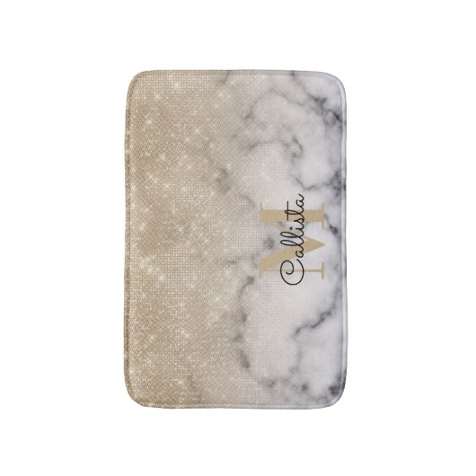 Glamoureus Gold Glitter White Marble Ombre Monogra Badmat (Voorkant Verticaal)