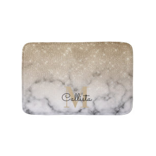 Glamoureus Gold Glitter White Marble Ombre Monogra Badmat