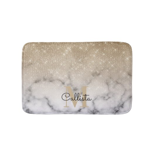 Glamoureus Gold Glitter White Marble Ombre Monogra Badmat (Voorkant)