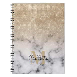Glamoureus Gold Glitter White Marble Ombre Monogra Notitieboek