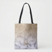 Glamoureus Gold Glitter White Marble Ombre Monogra Tote Bag (Voorkant)