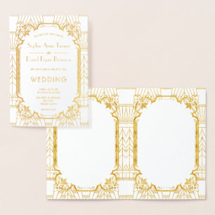 Glamoureus Gold Great Gatsby Art Deco Wedding Folie Kaarten