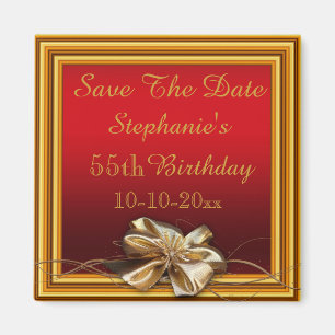 Glamoureus Gold Lijst & Faux Bow 55th Birthday Magneet