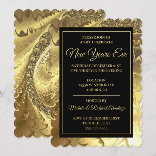 Glamoureus Gold New Years Uitnodiging (Voorkant / Achterkant)