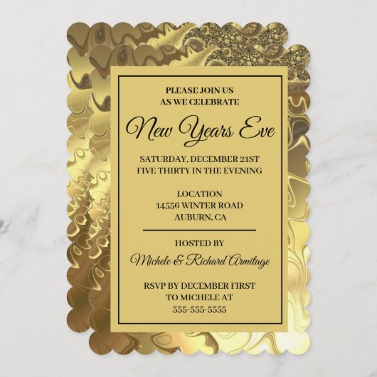 Glamoureus Gold New Years Uitnodiging (Voorkant / Achterkant)