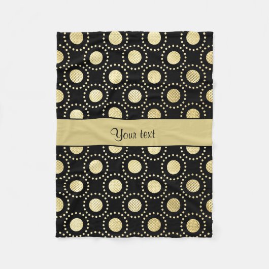 Glamoureus Gold Polka Dots Black Fleece Deken (Voorkant)