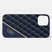 Glamoureus Gold Quilted Navy Pattern Personalized Case-Mate iPhone Case (Achterkant (horizontaal))
