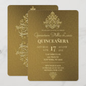 Glamoureus Gold Quinceañera Party Invitation Kaart (Voorkant / Achterkant)