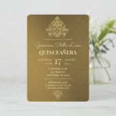 Glamoureus Gold Quinceañera Party Invitation Kaart (Staand voorkant)