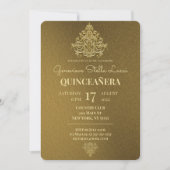 Glamoureus Gold Quinceañera Party Invitation Kaart (Voorkant)