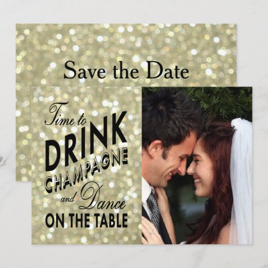 Glamoureus Gold Save the Date (Voorkant / Achterkant)