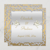 Glamoureus Gold & Silver Diamonds & Doves Wedding Kaart (Voorkant / Achterkant)