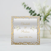 Glamoureus Gold & Silver Diamonds & Doves Wedding Kaart (Staand voorkant)