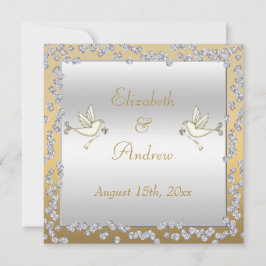 Glamoureus Gold & Silver Diamonds & Doves Wedding Kaart