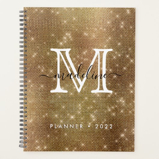 Glamoureus Gold Sparging Diamond Glitter Monogram Planner (Voorkant)