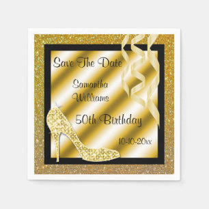 Glamoureus Gold Stiletto & Streamers 50e verjaarda Servet