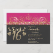 Glamoureus Gold Sweet 16 Uitnodiging (Voorkant)