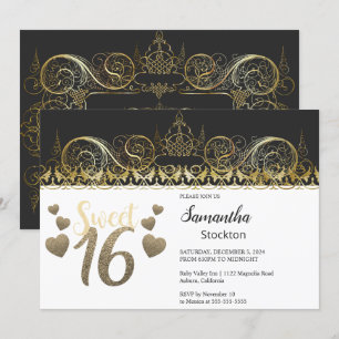 Glamoureus Gold Sweet 16 Uitnodiging