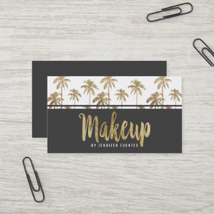 Glamoureus Gold Tropical Palm Trees Makeup Artist Visitekaartje