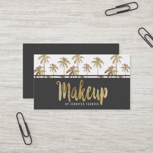 Glamoureus Gold Tropical Palm Trees Makeup Artist Visitekaartje (Voorkant / Achterkant in situ)