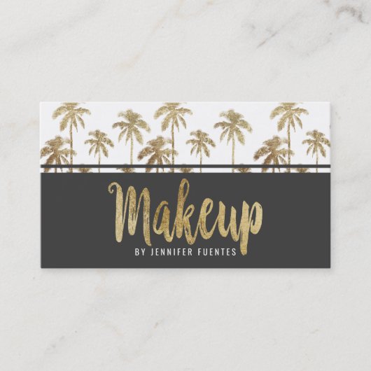 Glamoureus Gold Tropical Palm Trees Makeup Artist Visitekaartje (Voorkant)