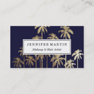 Glamoureus Gold Tropical Palm Trees Navy Blue Visitekaartje