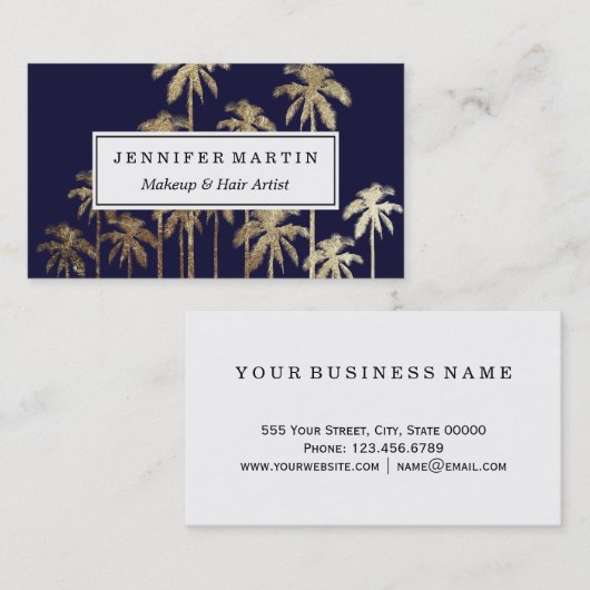 Glamoureus Gold Tropical Palm Trees Navy Blue Visitekaartje (Voorkant / Achterkant)