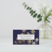 Glamoureus Gold Tropical Palm Trees Navy Blue Visitekaartje (Staand voorkant)