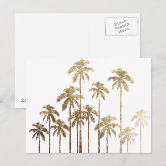 Glamoureus Gold Tropical Palm Trees op wit Briefkaart (Voorkant / Achterkant)