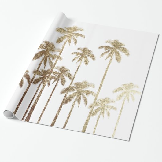 Glamoureus Gold Tropical Palm Trees op wit Cadeaupapier (Uitgerold)