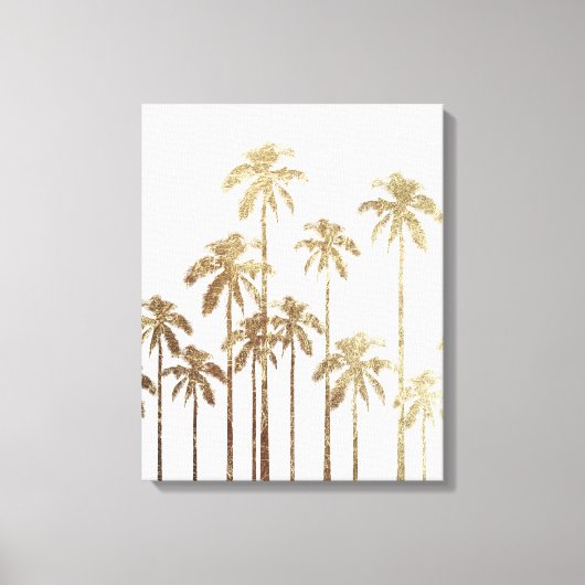 Glamoureus Gold Tropical Palm Trees op wit Canvas Afdruk (Voorkant)